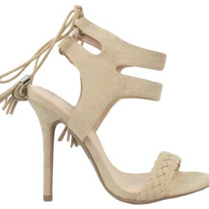 lace up stiletto heels beige ankle wrap high heels