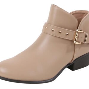 beige ankle boots for women with buckle detail