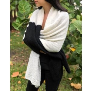 alpaca wrap scarf handmade in Peru worn as a wrap