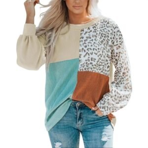 women colorblock long sleeve sweater casual ribbed fabric