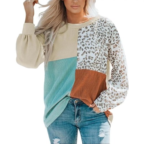 women colorblock long sleeve sweater casual ribbed fabric