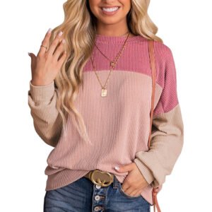 color block knit pullover full body front view