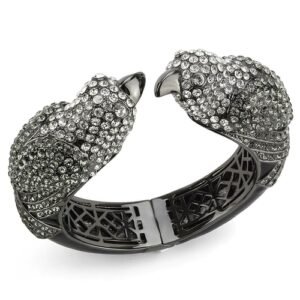 ruthenium brass bangle bracelet with multi color crystals