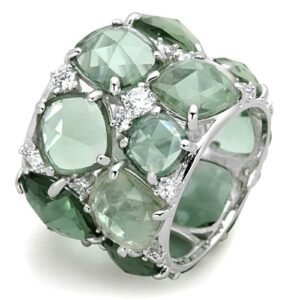 emerald synthetic stone silver ring in 925 sterling silver
