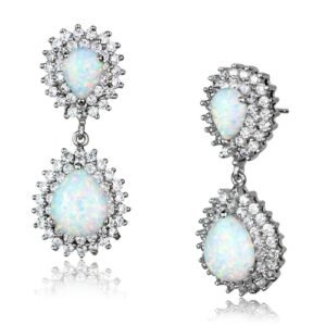 Sterling silver opal drop earrings with crystal halo