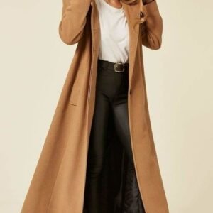 oversized wool blend long coat camel front view