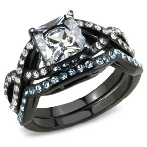 Black stainless steel ring with AAA cubic zirconia