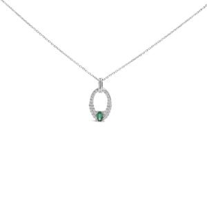 emerald sterling silver pendant necklace with oval emerald design