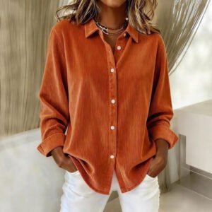 corduroy button-down women’s shirt long sleeve orange