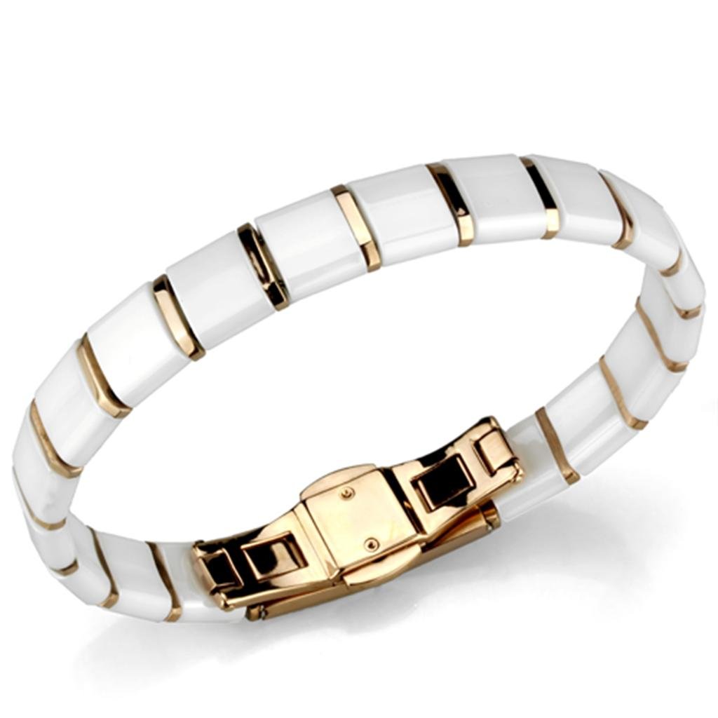 white ceramic rose gold bracelet with stainless steel links