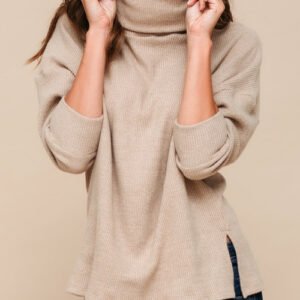 oversized turtleneck ribbed sweater for women
