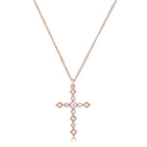 art deco rose gold cz cross necklace with cubic zirconia stones
