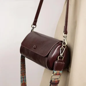 genuine leather barrel crossbody bag for women
