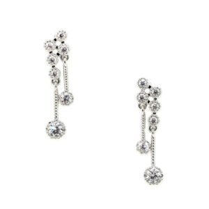 cluster drop earrings with white gold plating and crystal details