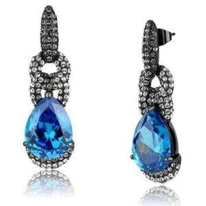 Black teardrop blue crystal earrings with sea blue CZ stones