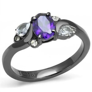 tanzanite black stainless steel ring with AAA cubic zirconia