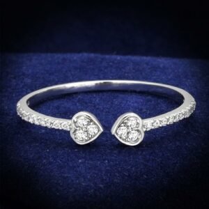 Sterling silver heart ring with clear CZ stones